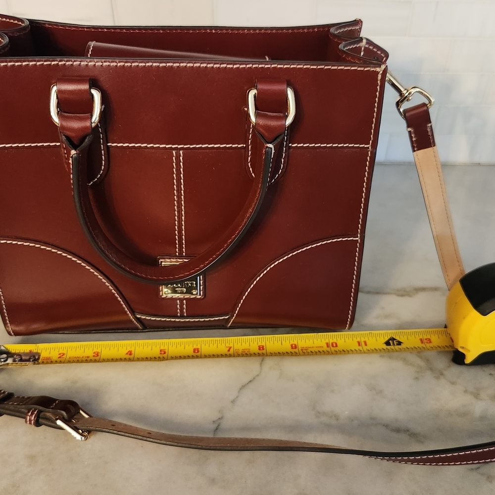 Burgundy Leather Handbag with Gold Accents - Picture 8 of 10